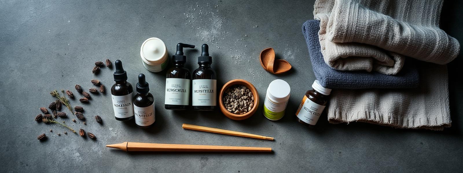 Health and wellness products flat lay